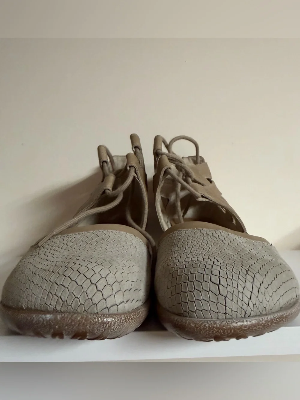 NAOT Footwear's Women's Lace-up Kata Shoe in Beige Lizard Size 6